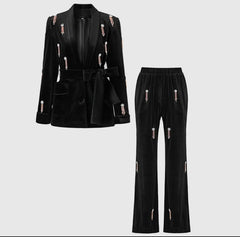 Shut Things Down Velvet Blazer Pants Set